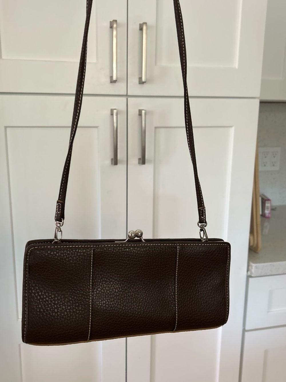 Tommy Hilfiger Kisslock Brown Leather Crossbody Bag